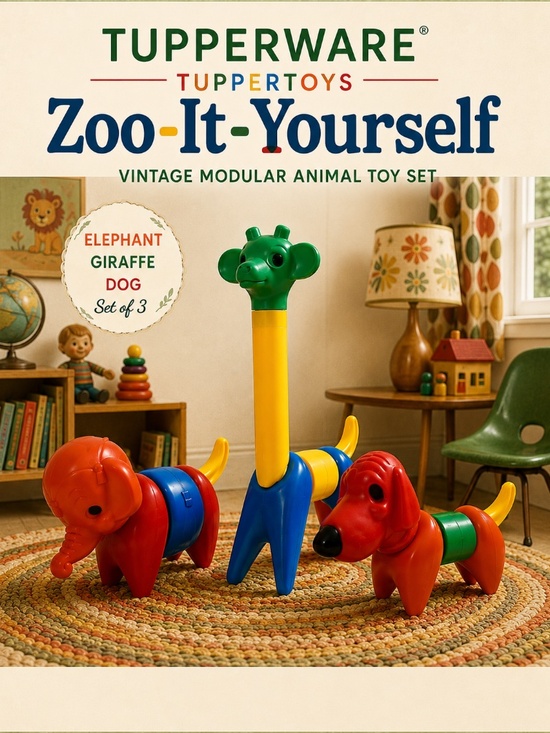 Tupperware Other - Vintage Tupperware Tuppertoys Zoo-It-Yourself Elephant Giraffe Dog Set